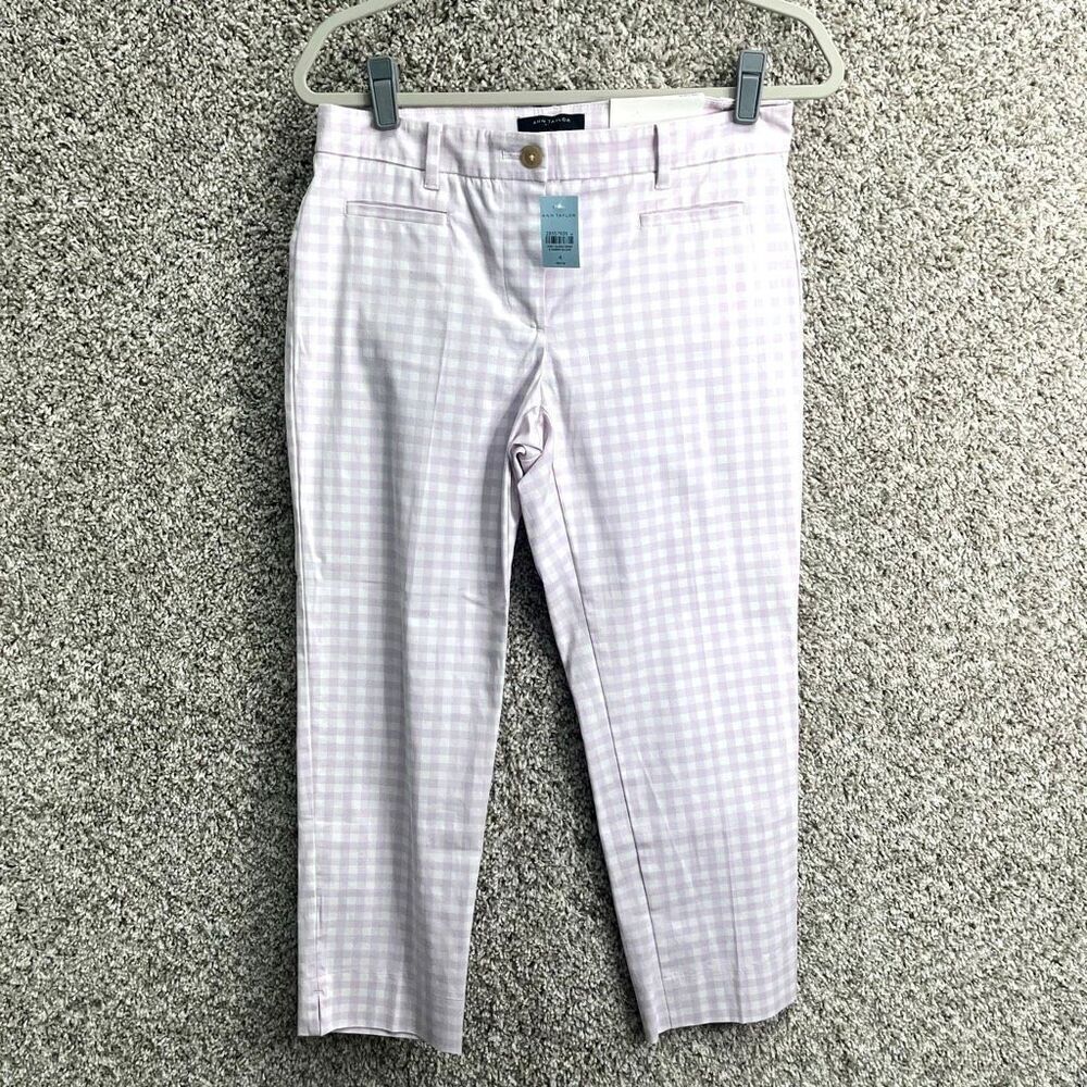 Ann Taylor Pants Women’s 4 Petite Purple and White Gingham Plaid Mid Rise Croppe
